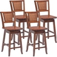 thumbnail image 1 of Bar Stools Set of 4, 24.5 Inch Counter Height Bar Stool with Rattan Back, 360°Swivel Seat, Comfortable Footrests, Rubber Wood Bar Stools for Kitchen Island, Dining Room, Cafe, Pub (4), 1 of 12