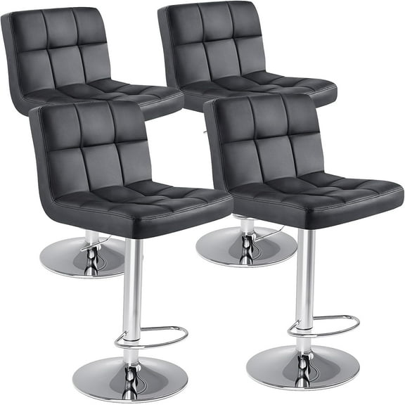 Bar Stools Set of 4, 24 inch Counter Height Bar Stools, Upholstered Modern Kitchen Barstools with Metal Base, PU Leather Saddle Stools for Kitchen Island, Black