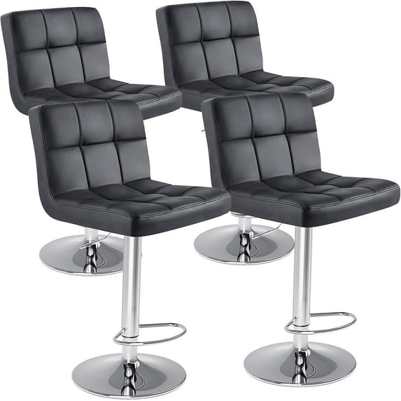 4-Piece Bar Stool Set, 24-Inch Bar Height Bar Stools, Modern Upholstered Stools, Black