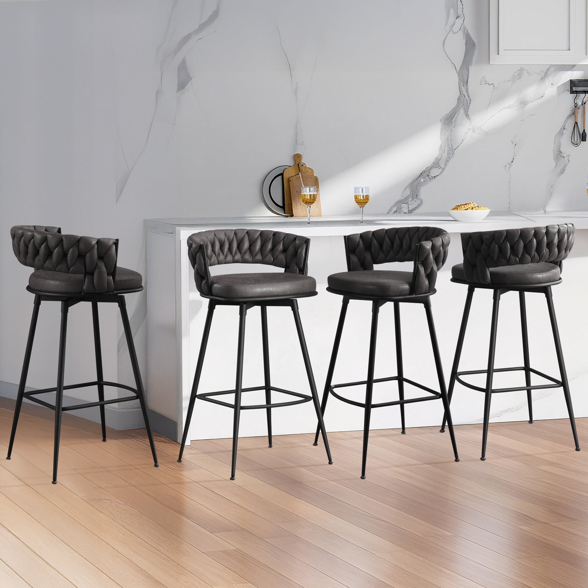 Set Of 4 Black Counter Height Bar Stools With Back - 25" Seat Height, Metal Frame For Kitchen Island & Pub