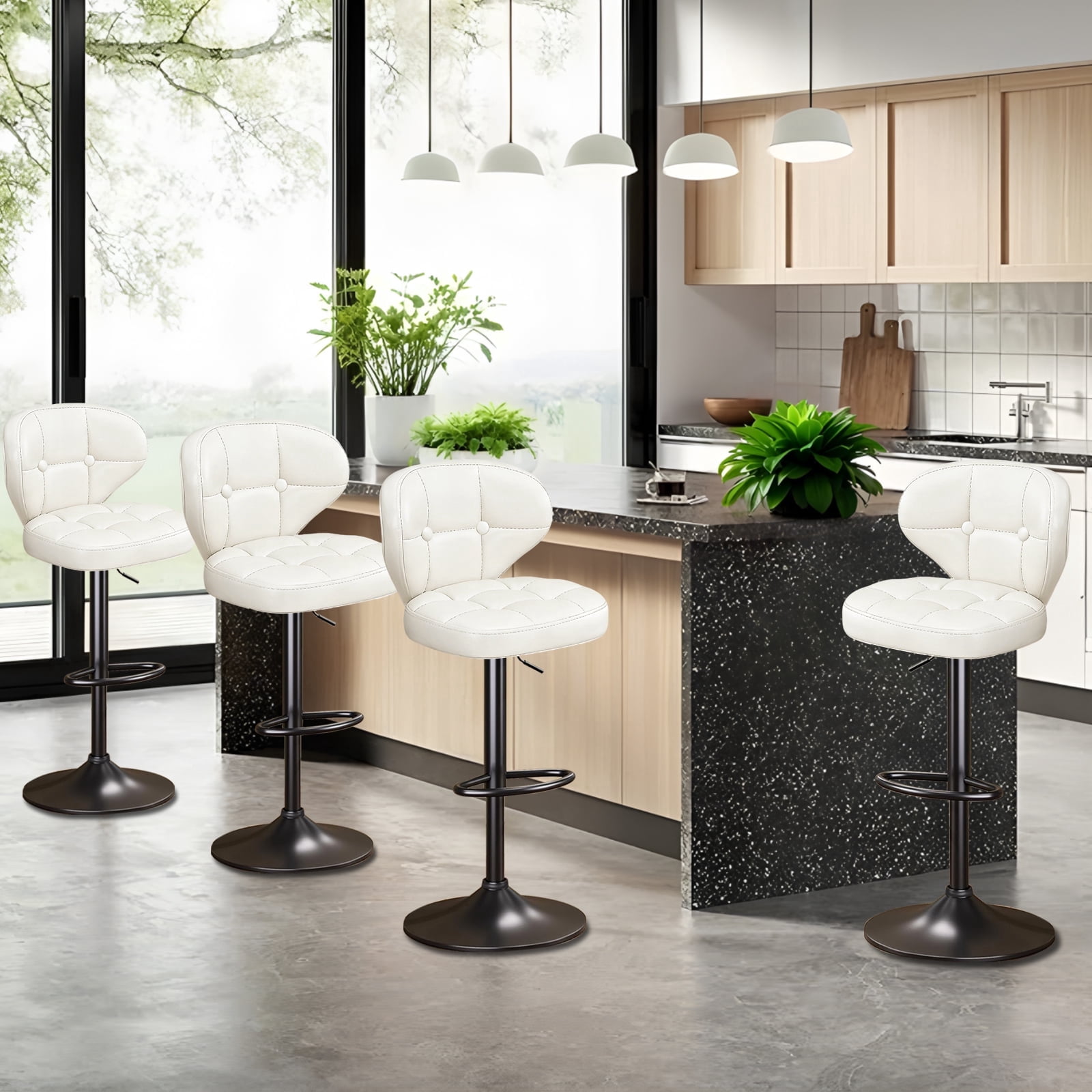 Bar Stools Set of 4, Adjustable Swivel , 360° Rotation, Padded Counter Stools with Back and Footrest for Kitchen Island, Bistro, Cafe, and Home Use