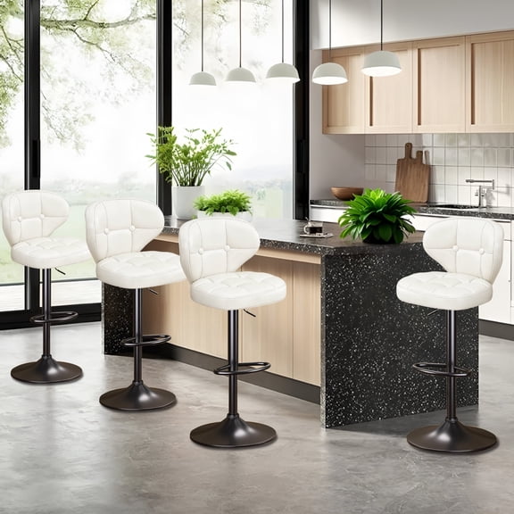 Bar Stools Set of 4, Adjustable Swivel , 360° Rotation, Padded Counter Stools with Back and Footrest for Kitchen Island, Bistro, Cafe, and Home Use