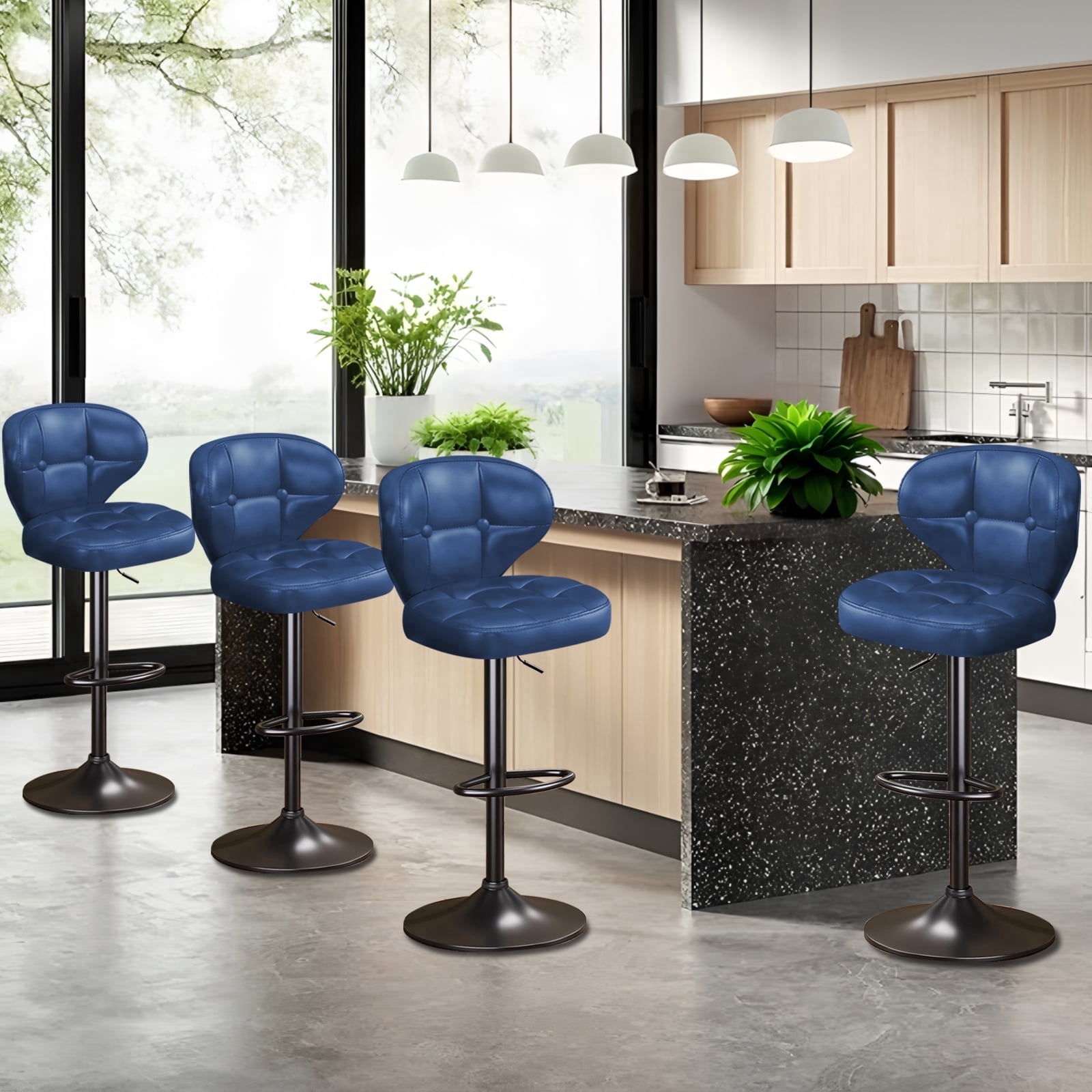 Bar Stools Set of 4, Adjustable Swivel Bar Chairs with 360° Rotation, Padded Counter Stools with Back and Footrest for Kitchen Island, Bistro, Cafe, and Home Use