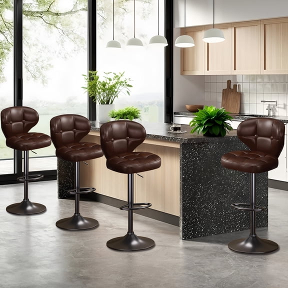 Bar Stools Set of 4, Adjustable Swivel Bar Chairs with 360° Rotation, Padded Counter Stools with Back and Footrest for Kitchen Island, Bistro, Cafe, and Home Use