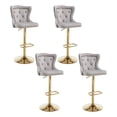 thumbnail image 1 of Bar Stools Set of 4, Adjustable Velvet Counter Bar Stools with Botton Tufted Back Swivel Upholstered Comfy Chairs Lion Head Pull Ring Gold Base for Kitchen Island, Dining Room, Grey, 1 of 10