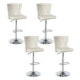 thumbnail image 1 of Bar Stools Set of 4, Adjustable Velvet Counter Barstools with Botton Tufted Back Swivel Upholstered Comfy Chairs Lion Head Pull Ring Silver Base for Kitchen Island, Dining Room, Cream, 1 of 10