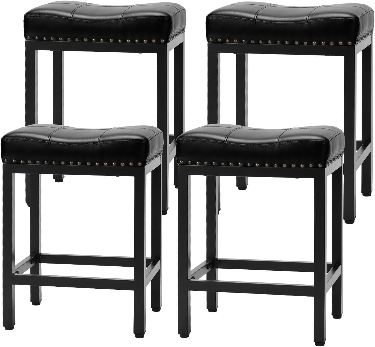 Bar Stools Set of 4, Counter Height 24 inch Saddle Stools, Modern PU ...