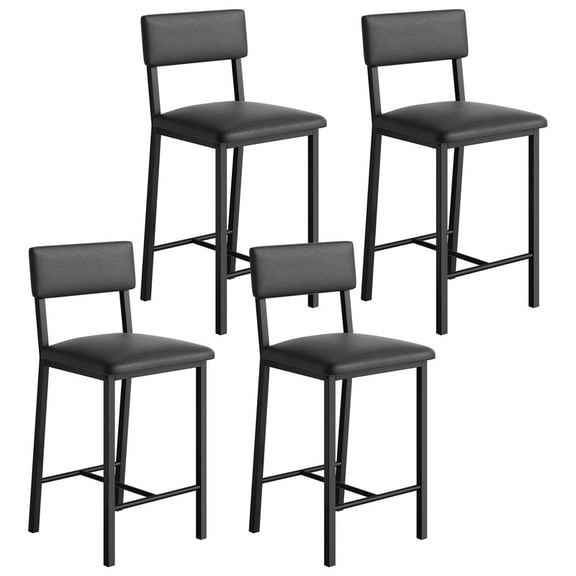 Bar Stools Set of 4, Counter Height Bar Stools Set with Footrest & Soft Back, Metal Barstools Set with Upholstered Seat for Kitchen Dining Room, Black