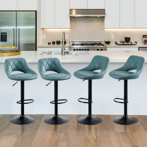 Bar Stools Set of 4, Counter Height Swivel Barstools,Modern PU Leather Upholstered Bar Chairs with Back and Footrest, Adjustable Bar Stool for Kitchen Island, Bar,Turquoise