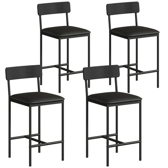 Bar Stools Set of 4, Kitchen Bar Stools with Footrest, 25.5 Inches Upholstered Bar Chairs with Back, 4 Counter Height Barstools for Counter Bar, Island, Easy Assembly