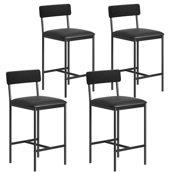 Bar Stools Set of 4, Kitchen Bar Stools with Footrest, PU Upholstered Counter Height Barstools, Bar Chairs with Back for Dining Room, Kitchen, Party, Apartment, Counter Bar, Easy Assembly