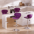 thumbnail image 1 of Bar Stools Set of 4, PU Leather Adjustable Swivel Bar Chairs for Kitchen Counter Island, Modern Armless Shell-Shaped Counter Height Stools for Dining Room Café Pub (Purple), 1 of 15