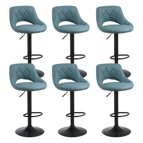 Bar Stools Set of 6, Counter Height Swivel Barstools,Modern PU Leather Upholstered Bar Chairs with Back and Footrest, Adjustable Bar Stool for Kitchen Island, Bar,Turquoise