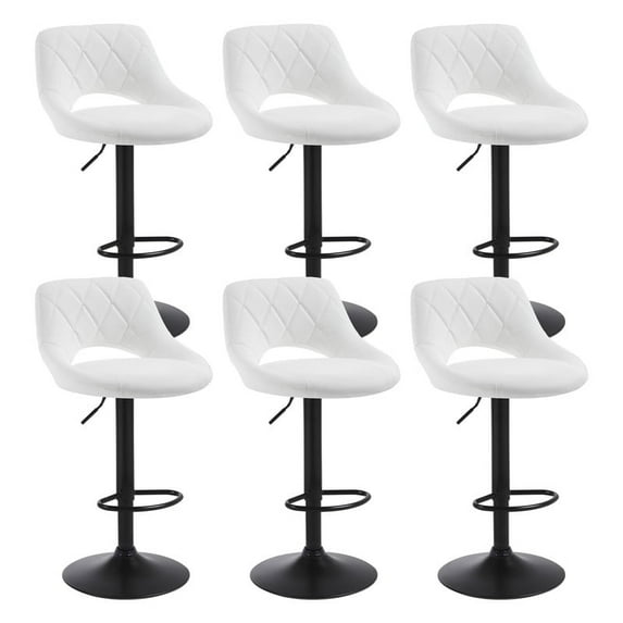 Bar Stools Set of 6, Counter Height Swivel Barstools,Modern PU Leather Upholstered Bar Chairs with Back and Footrest, Adjustable Bar Stool for Kitchen Island, Bar,White