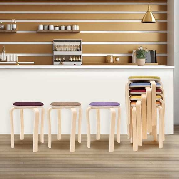 Bar Stools Set of 8, Stackable Wooden Stools with Round Top and Non-Slip Foot Pads, Portable School Stool, Modern Backless Chairs for Dining Room, Kitchen, Classroom, 31 x 31 x 43cm