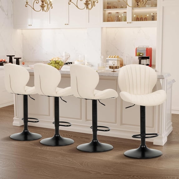 Bar Stools Set of Modern Swivel Bar Chairs Adjustable Faux Leather ...