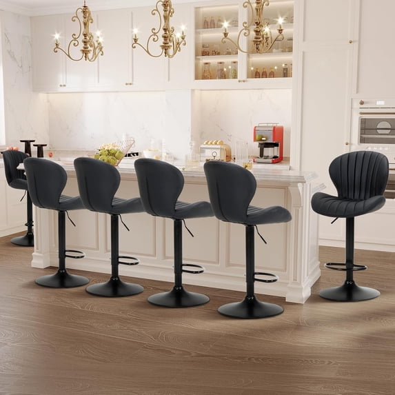 Bar Stools Set of Modern Swivel Bar Chairs Adjustable Faux Leather ...