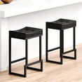thumbnail image 1 of FIRAVOE Bar Stools Set of 2, 24" Counter Height Bar Stools (Backless) Faux Leather Saddle Counter Stools for Kitchen Island, Black, 1 of 8