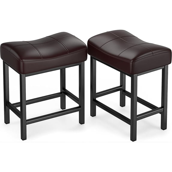 CELLOMOMO 24" Set of 2 Metal Bar Stools, Modern PU Leather Counter Height Bar Stools for Kitchen Island, Browm