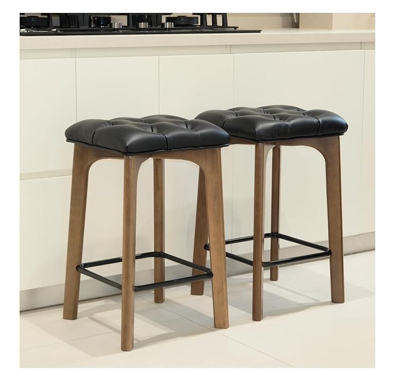 Bar Stools Set of 2, 24 Inch Counter Height, Backless Faux Leather Bar ...