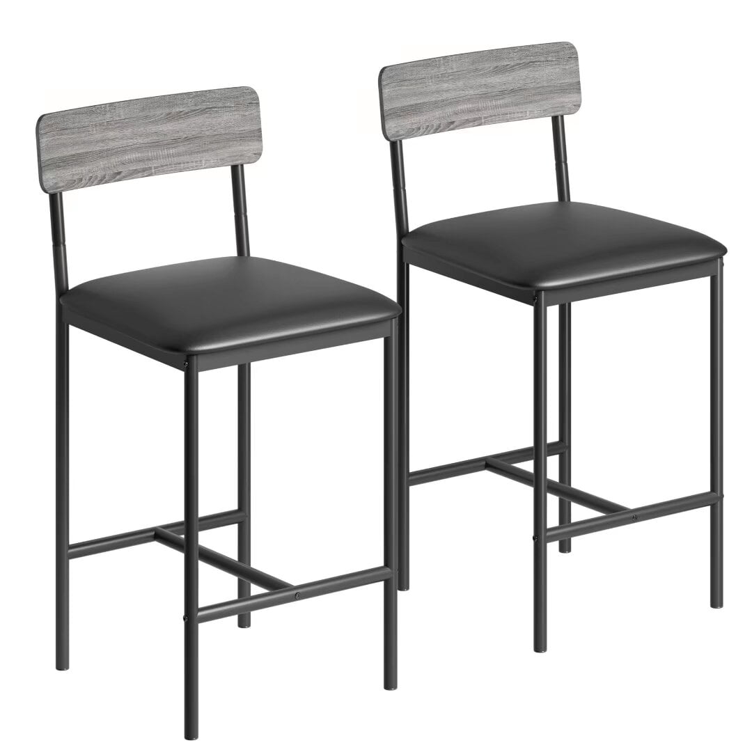 Bar Stools Set of 2, 25.5" Upholstered Bar Chairs with Back, Counter ...