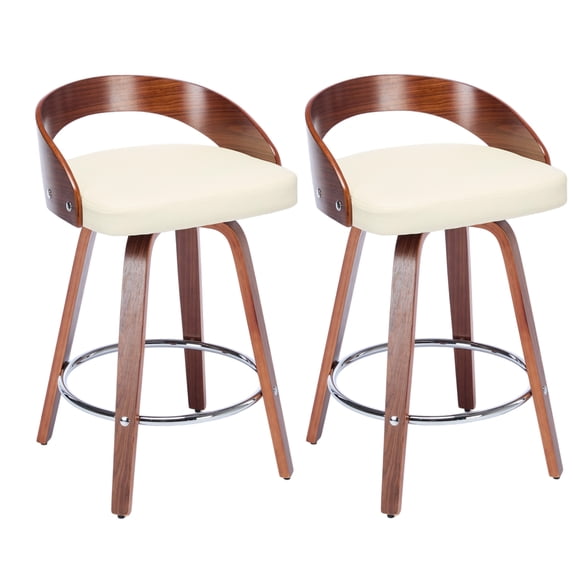 Bar Stools Set of 2, 25" Counter Height 360° Swivel Low Back Chair with Soft Cushion