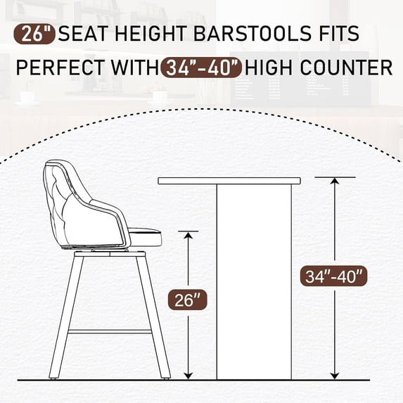 Bar Stools Set of 2, 26 Inch Swivel Counter Height Barstools with High ...
