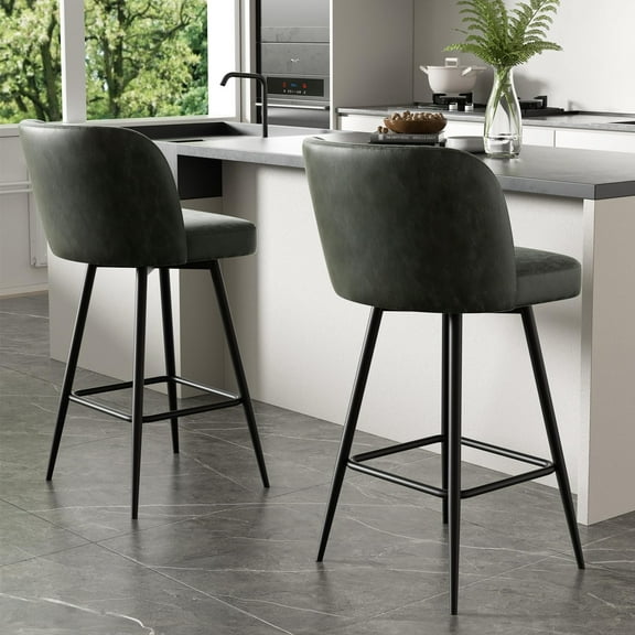 Bar Stools Set of 2, 360°Swivel Modern Counter Height Barstools Armless Kitchen Chair with High Backs for Kitchen Island/Bar/Dining Room, Deep Brown