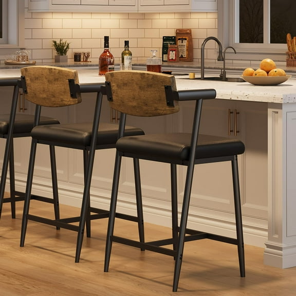 Bar Stools Set of 2, 37 inch Seat Height Bar Stools, Upholstered Barstools with Back and Footrest, Counter Stools for Kitchen Island, Bar Pub