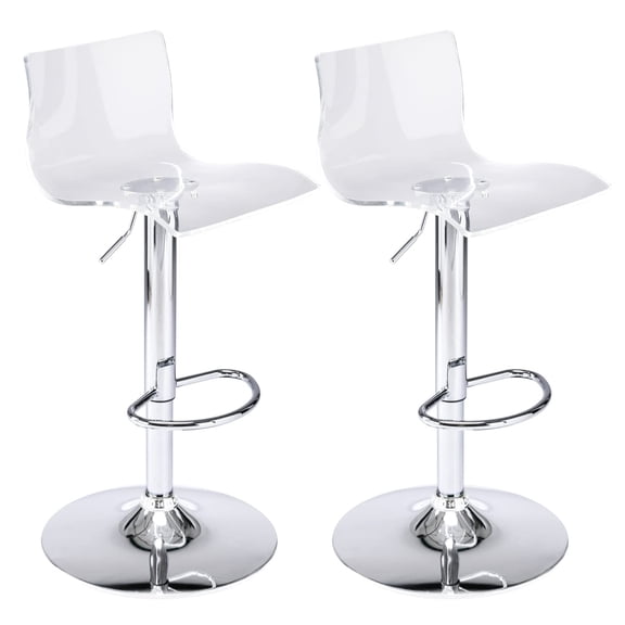 Bar Stools Set of 2, Adjustable Acrylic Swivel Airlift Barstools, Modern Counter Stools with Back and Footrest for Bar, Kitchen, Dining Room (Clear)