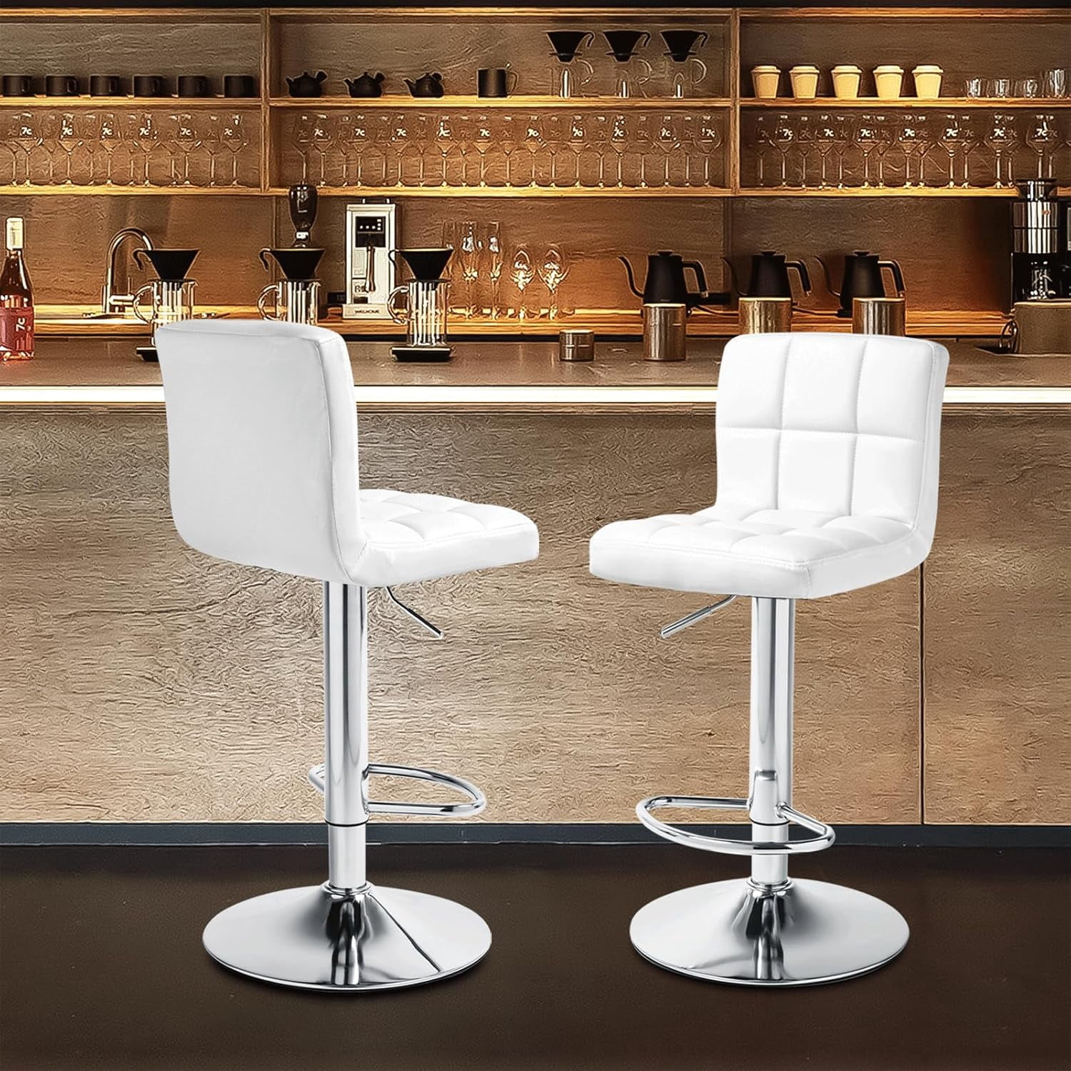 Bar Stools Set of 2, Adjustable Height & 360° Swivel, Modern Style, PU — free download