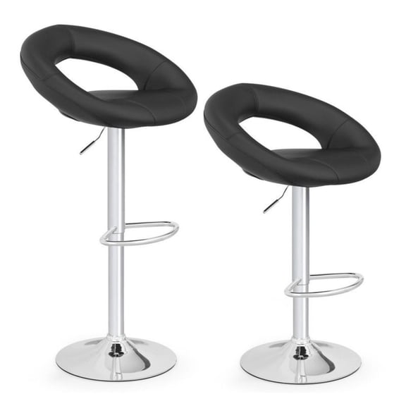 Bar Stools Set of 2 Adjustable Height, PU Leather Counter Stools with Footrest, Hollow Back Swivel Bar Chairs for Kitchen Island, Dining, White