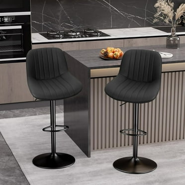 Bar Stools Set of 2, Adjustable Modern Swivel Bar Stools with Backs, Counter Height Performance Fabric Island Chairs for Home Kitchen, Black
