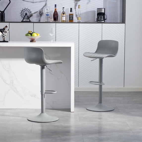 Wansaly Adult Low Back Adjustable Swivel Bar Stools - Set of 2, Modern Counter Height Island Chairs for Kitchen Island, Grey