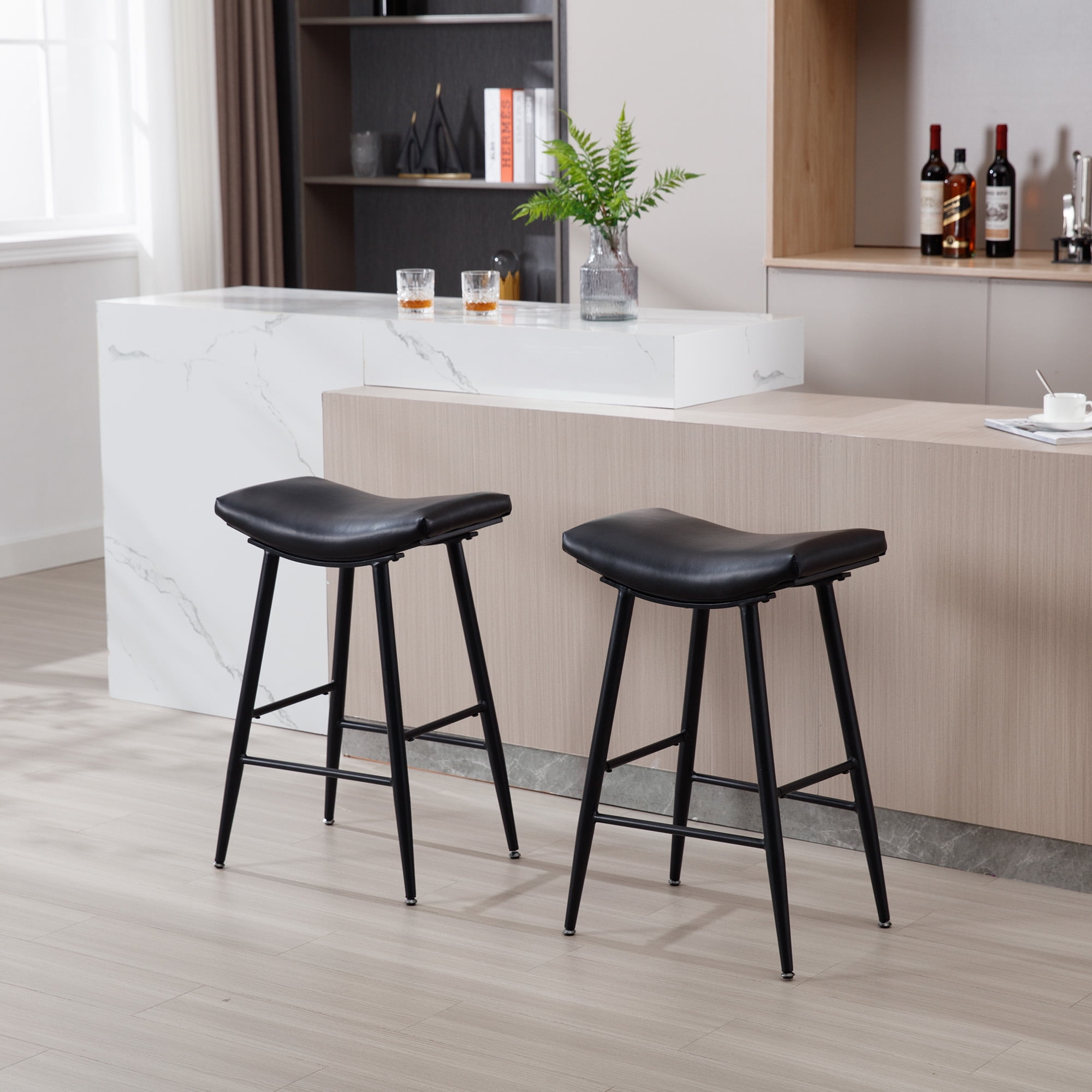 Bar Stools Set of 2 Armless Counter Low Bar Stools Without Back Modern