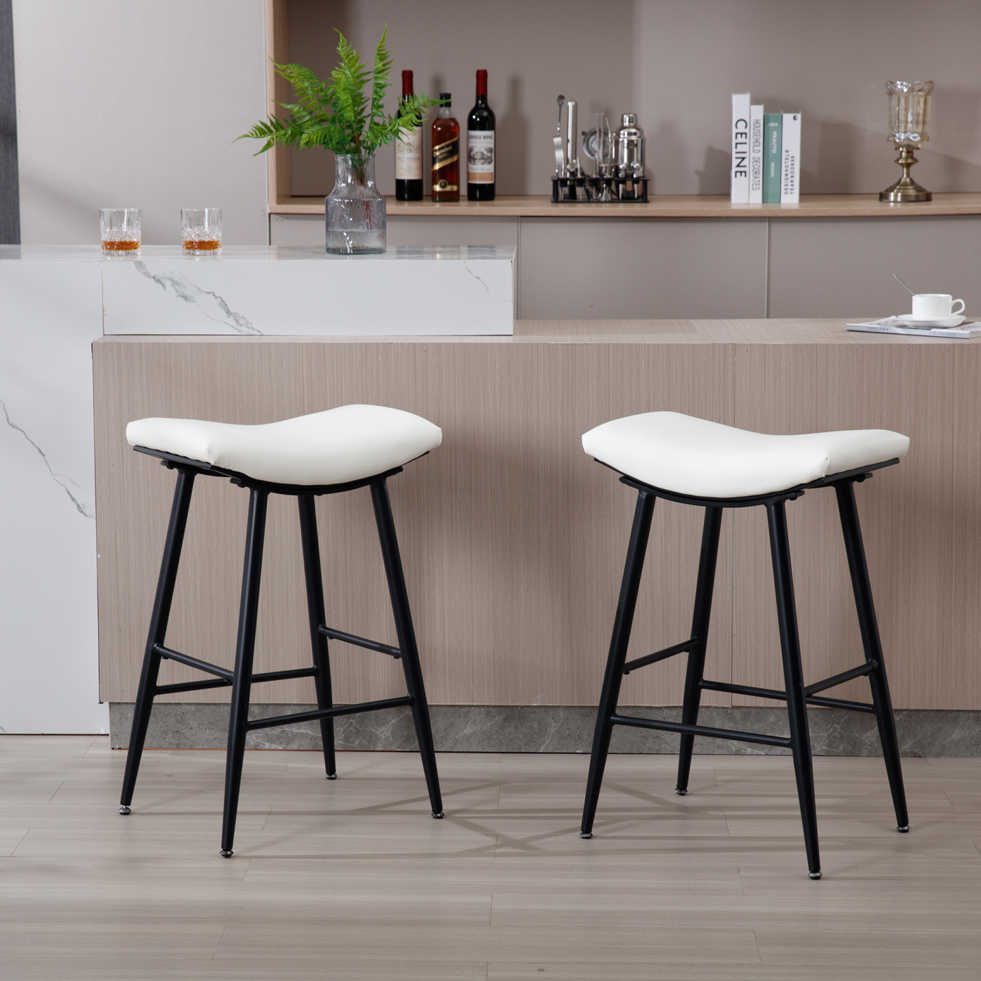 Bar Stools Set of 2, Armless Counter Low Bar Stools Without Back