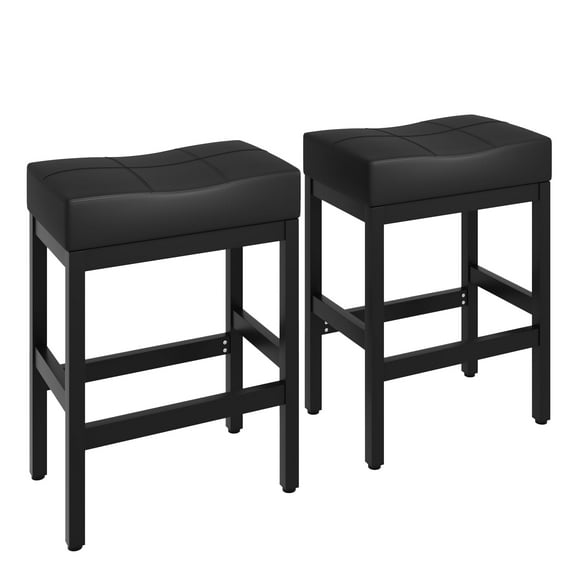 Bar Stools, Set of 2 Bar Chairs, Saddle Barstools with Curved Surface for Kitchen, Dining Room, Cafe, Black