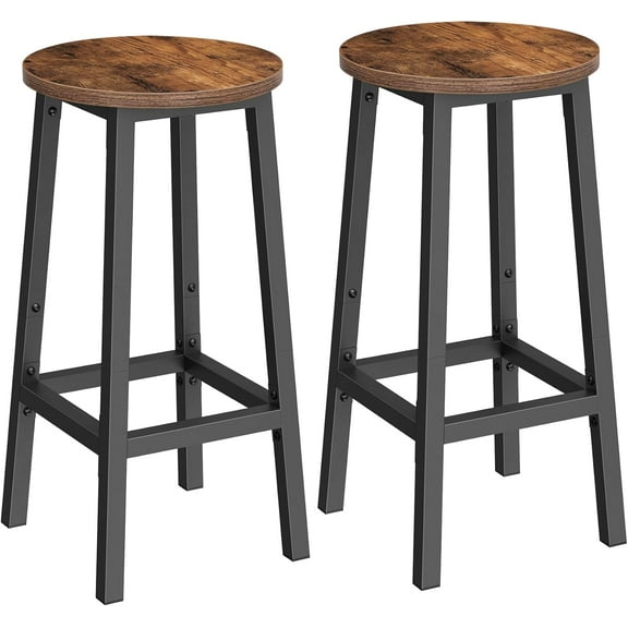 Bar Stools, Set of 2 Bar Chairs, Steel Frame, 25.2 Inch Tall, for Kitchen Dining, Easy Assembly, Industrial Design, Rustic Brown and Black ULBC32X