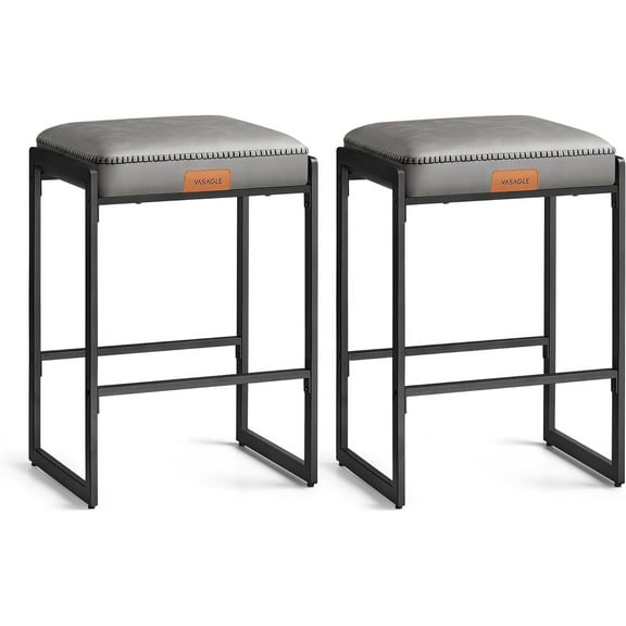 Bar Stools Set of 2, Counter Height Bar Stools, Synthetic Leather with Stitching, 26-Inch Tall, Dove Gray