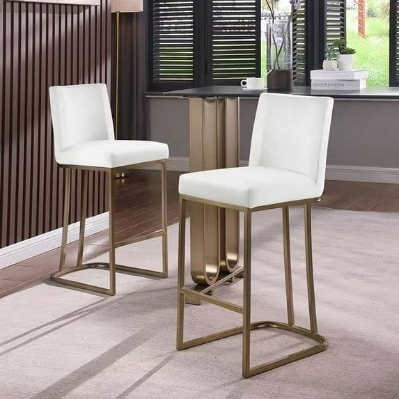 Bar Stools Set of 2,Counter Height Bar Stools with Backrest and Metal Base, Modern Velvet Fabric Kitchen Stools for Counter Pub Home Kitchen,White