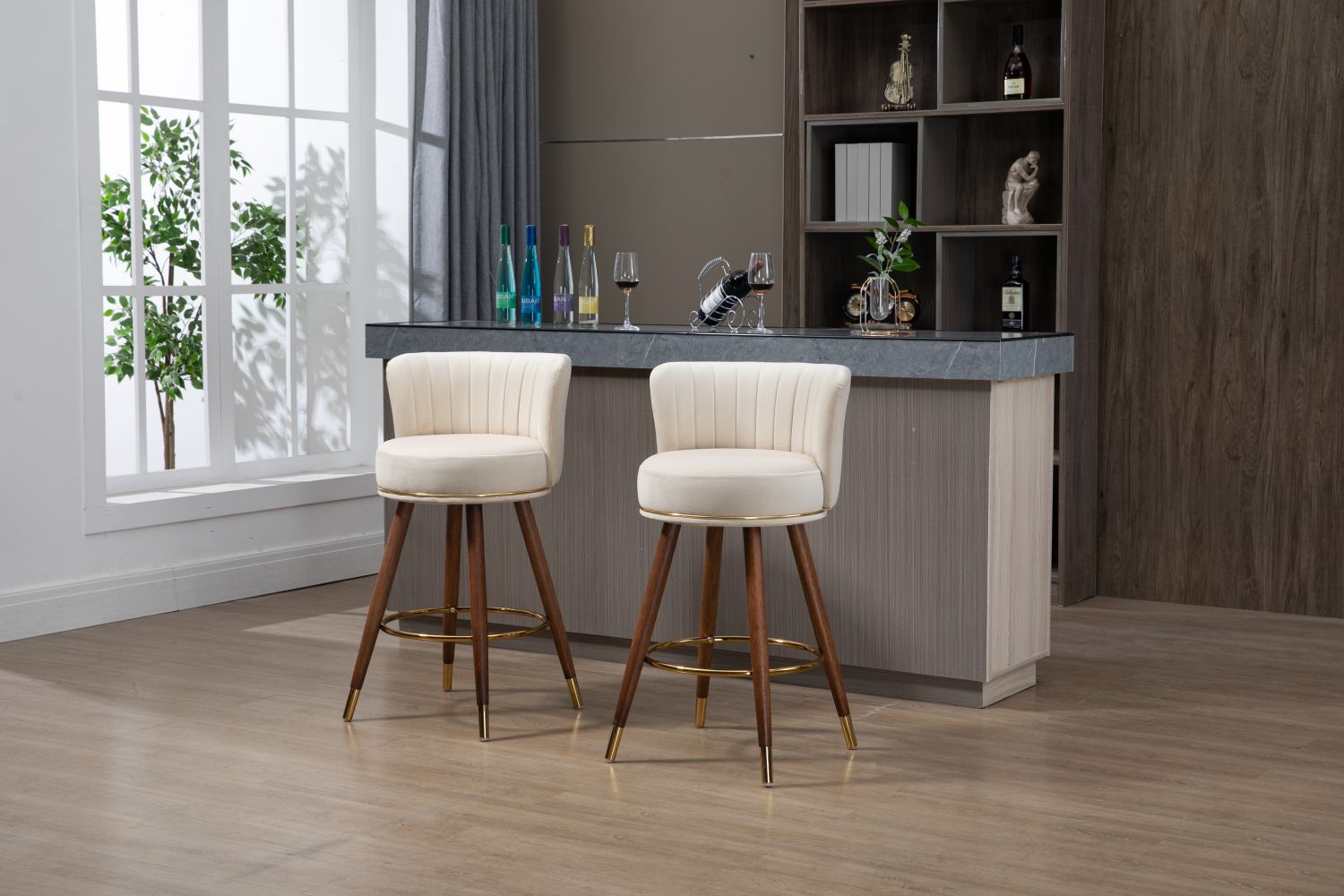 Bar Stools Set of 2, Counter Height Stools with Footrest & Thickened ...