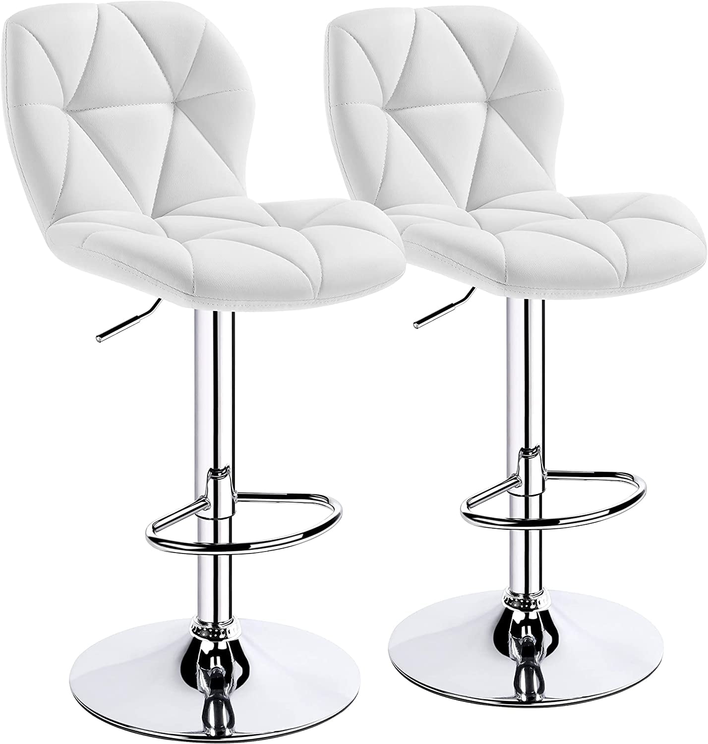 White Adjustable Swivel Modern Leather Bar Stools Set of 2