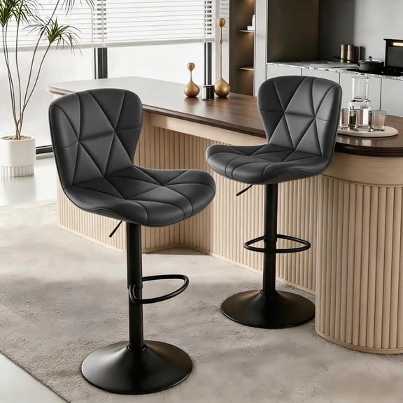 Bar Stools Set of 2, Faux Leather Upholstered Swivel Barstools,