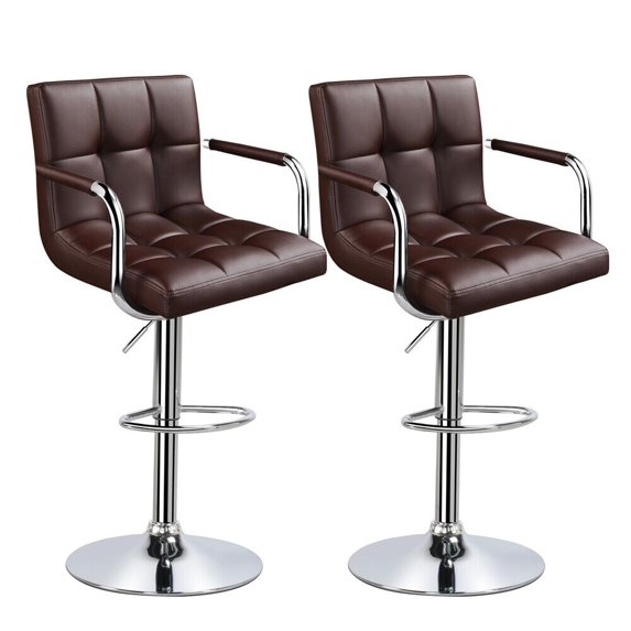 Bar Stools Set of 2, Height Adjustable Bar Chairs with Large Steel Home Kitchen