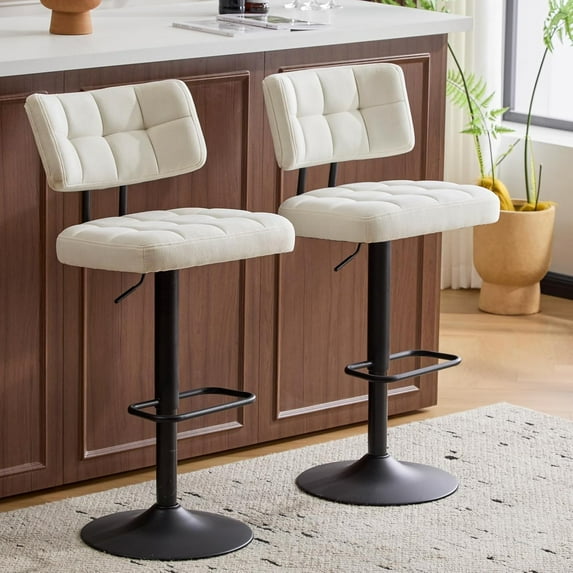 Bar Stools Set of 2,Height Adjustable Swivel Barstools,Armless Linen Fabric Counter Height Bar Stools with Footrest for Kitchen Home Bar,Beige