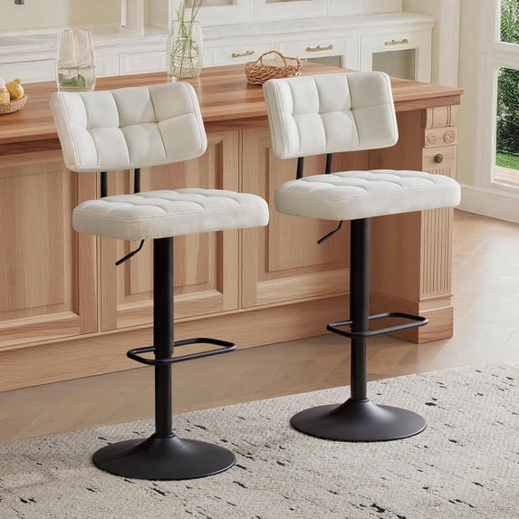 Bar Stools Set of 2,Height Adjustable Swivel Barstools,Armless Linen Fabric Counter Height Bar Stools with Footrest for Kitchen Home Bar,Beige