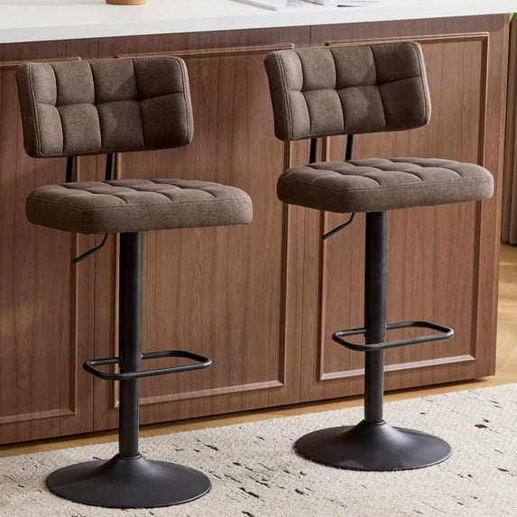 Bar Stools Set of 2,Height Adjustable Swivel Barstools,Armless Linen Fabric Counter Height Bar Stools with Footrest for Kitchen Home Bar,Brown