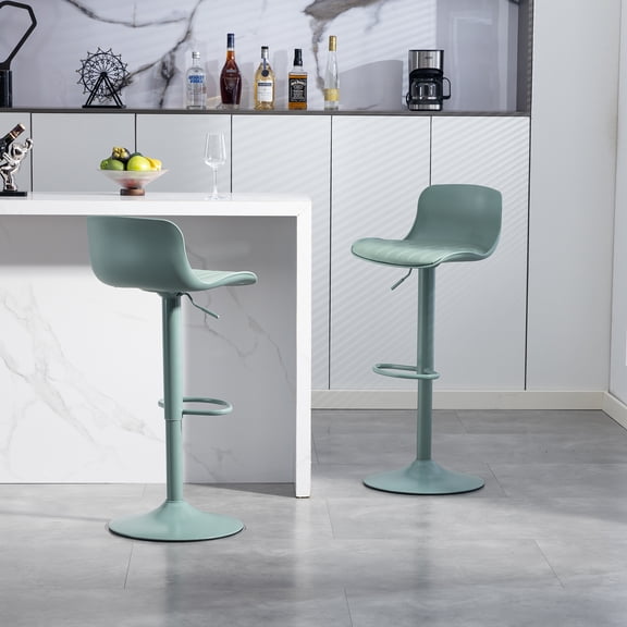 Bar Stools Set of 2, Height Adjustable Swivel PU Leather Counter Stools with Back, Armless - Mint Green