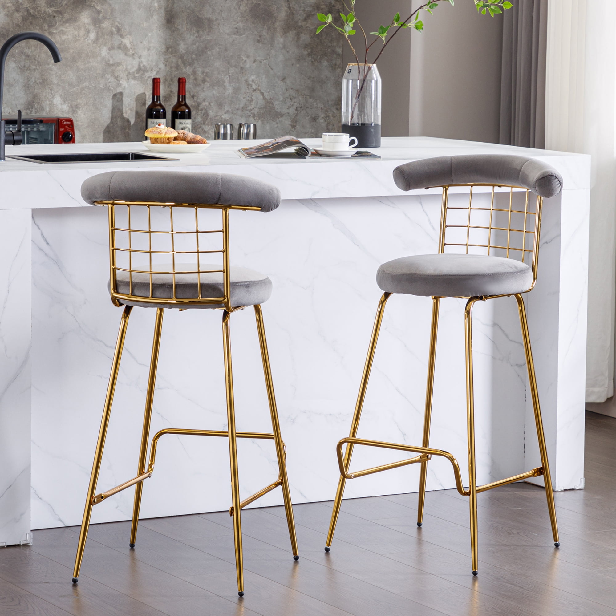 Bar Stools Set of 2 Modern Kitchen Island Chairs Counter Height