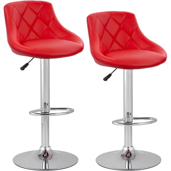 Bar Stools Set of 2,Modern PU Leather,Armless with Backrest Swivel Bar Stools,Red